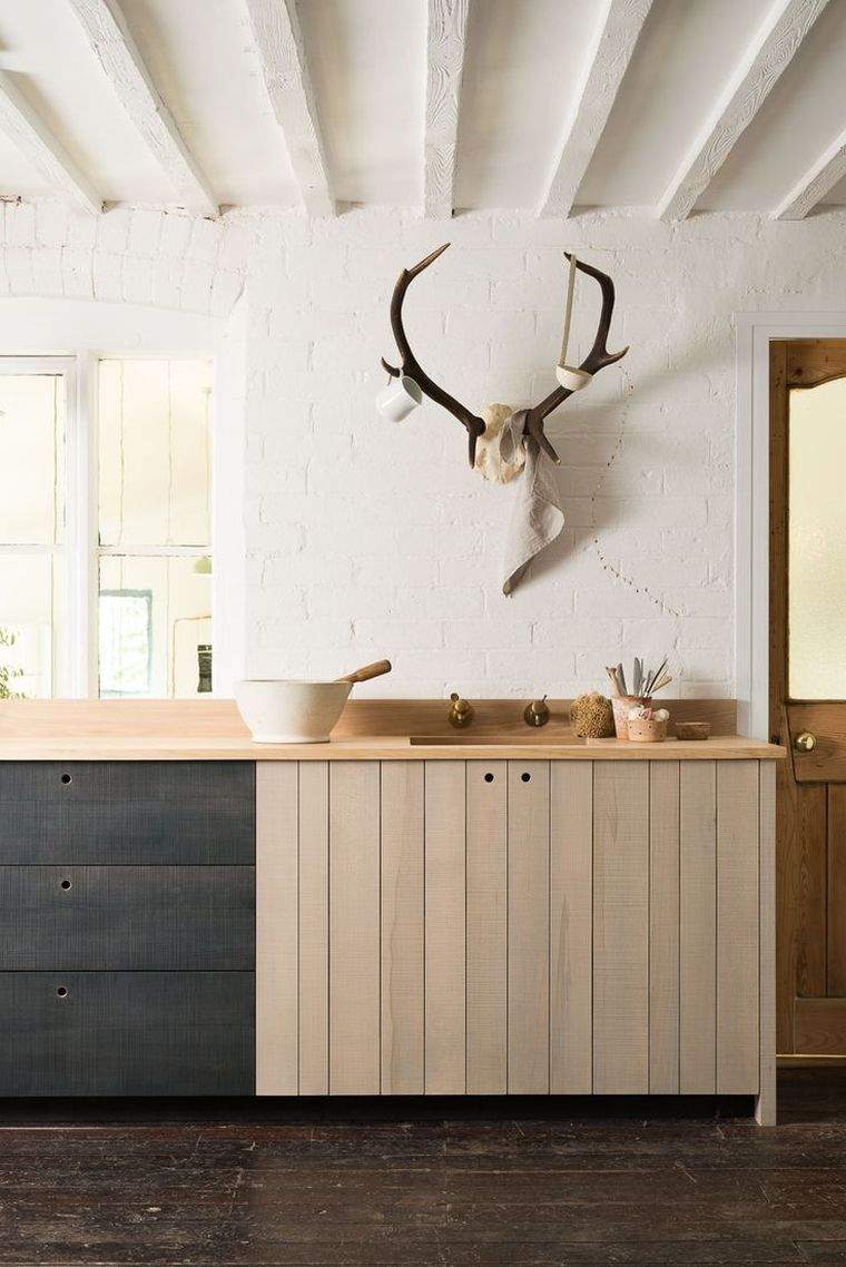 kitchen wood raw-decoration-Scandinavian-white-brick-wall-cladding