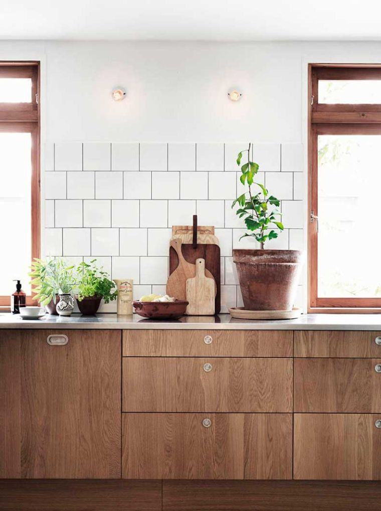 kitchen wood raw-facade-furniture-low-credenza-tiles-white-deco