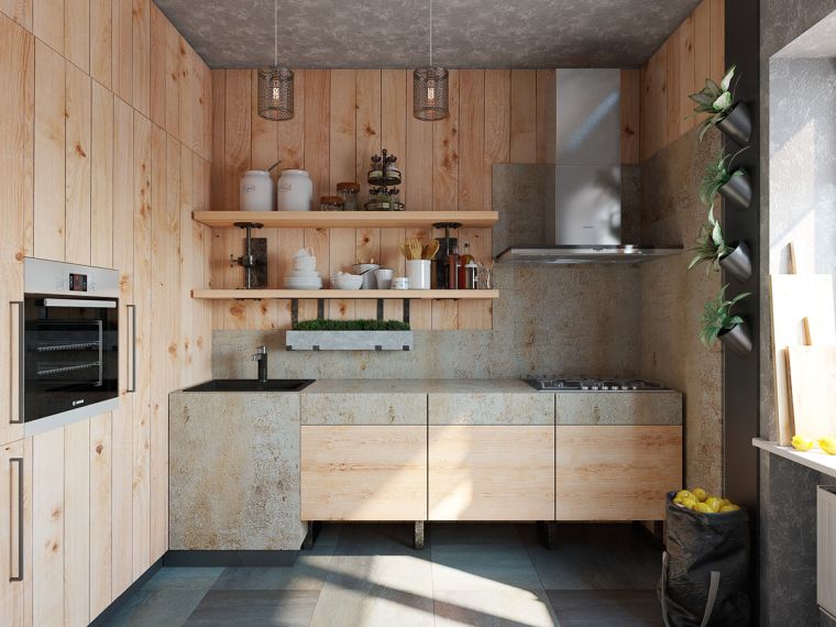 kitchen wood raw-massive design-Nordic-facade-clear-stone