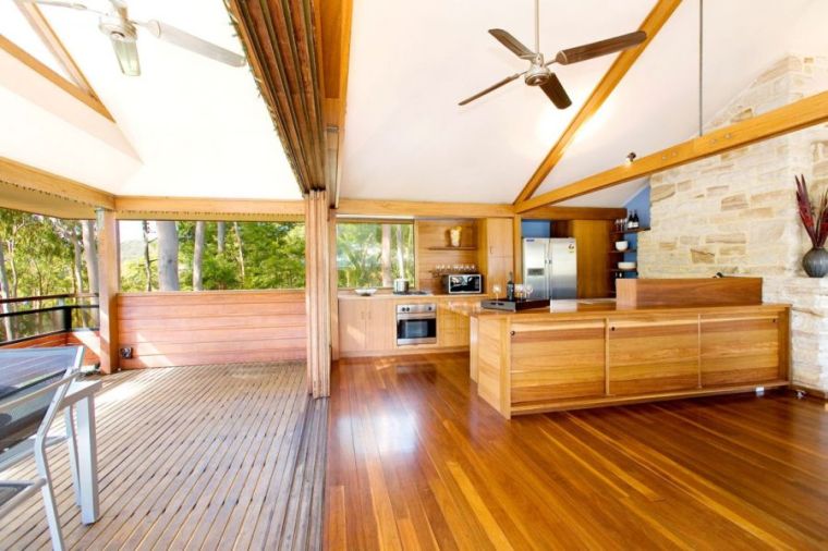 kitchen wood raw-open-parquet-atmosphere-natural terrace-idee