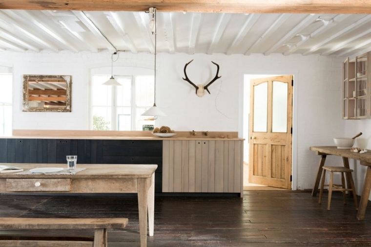 kitchen wood raw-table rustic wood-massive bench-dining area