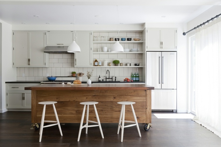 kitchen design wood central island white stool