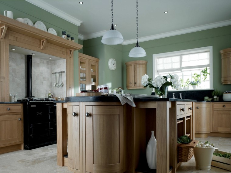 kitchen green wood design lighting pendant central island design