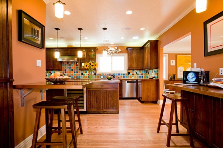 kitchen wood walls orange