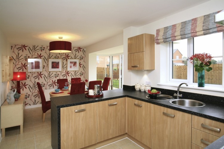 open wood kitchen dining room