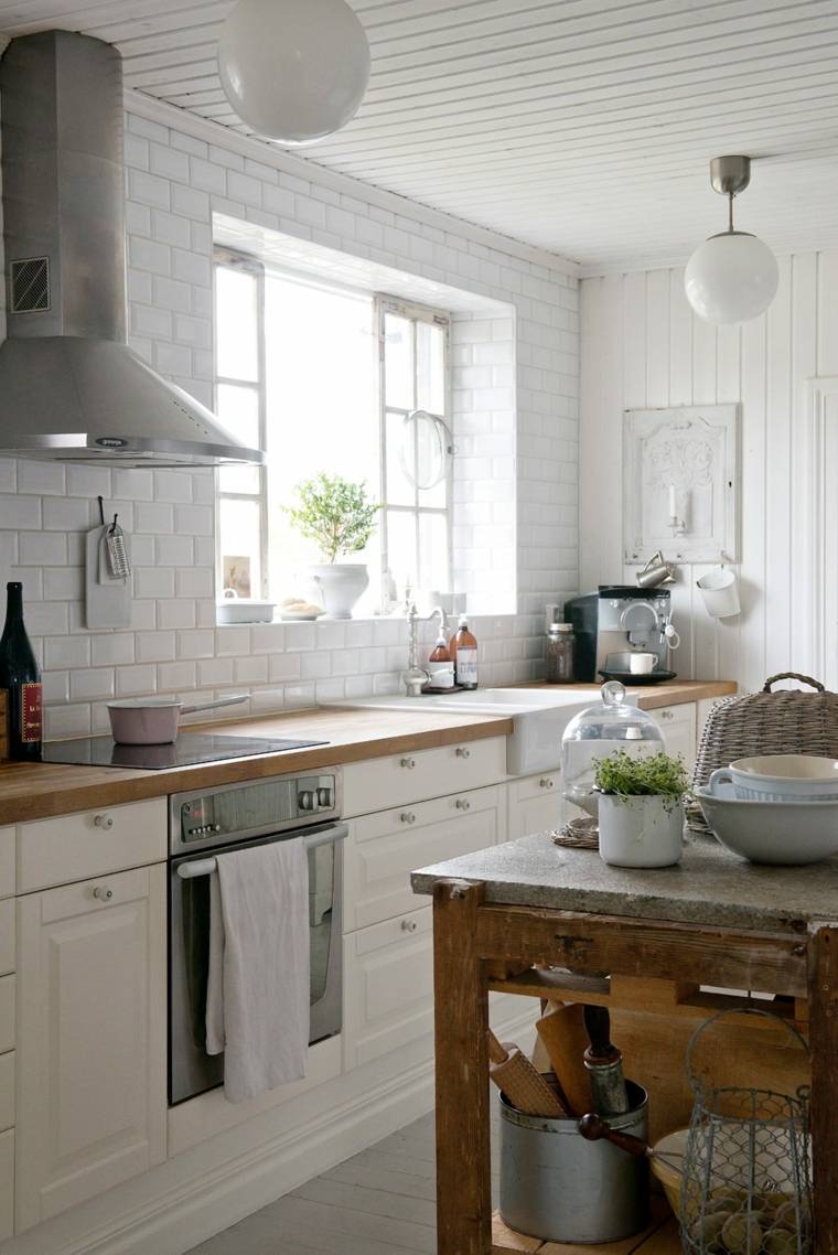 kitchen white countryside island wood