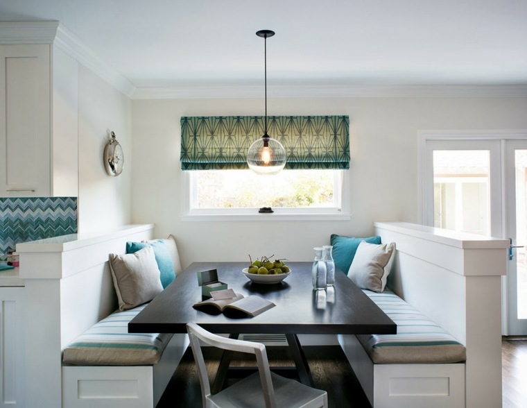 arrangement kitchen table idea lighting fixture suspension wooden table bench cushions