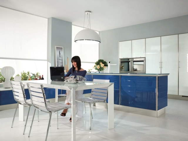 blue white contemporary kitchen