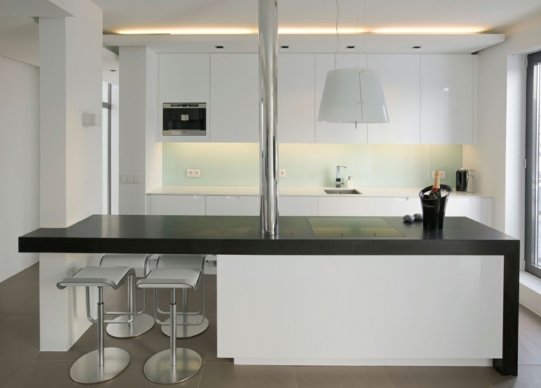 kitchen black and white design idea lighting fixture suspension design furniture wooden island central black stool