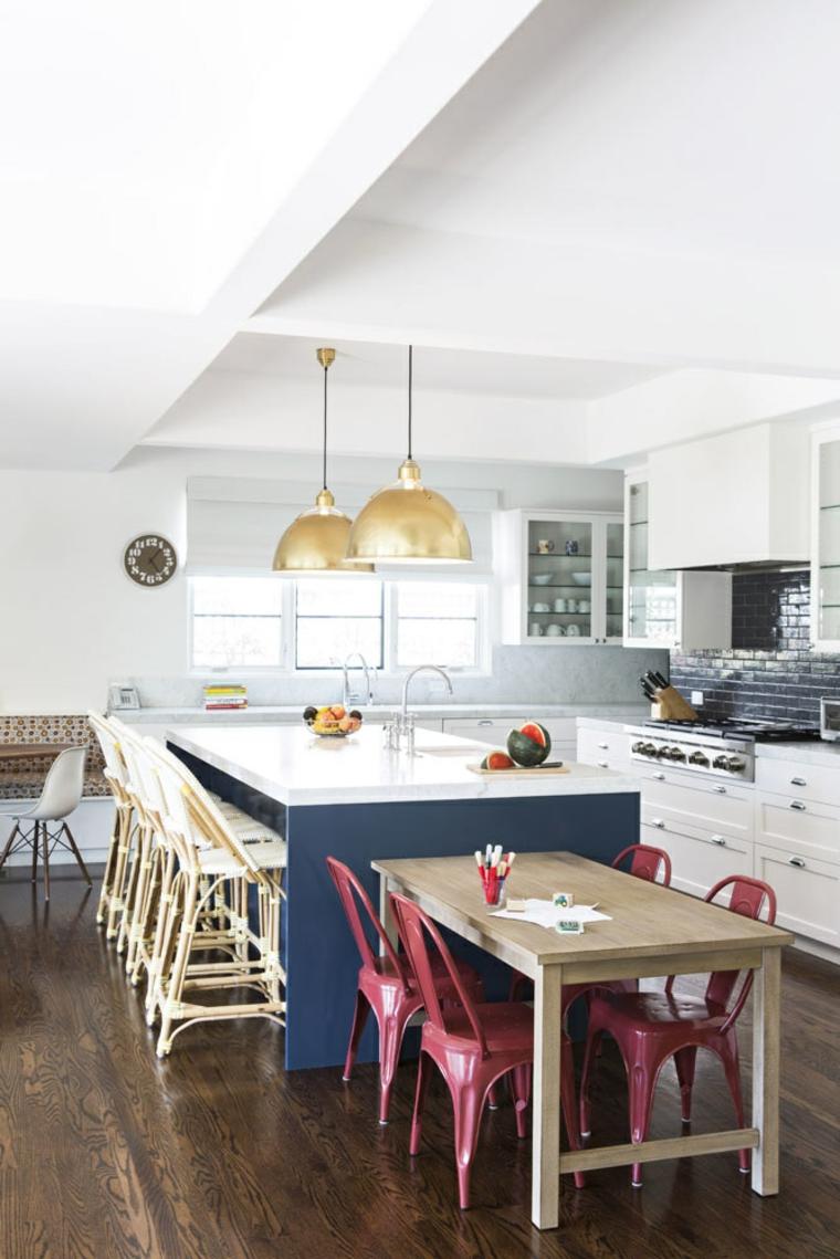 arrangement kitchen island idea central lighting fixture suspension table wood chairs