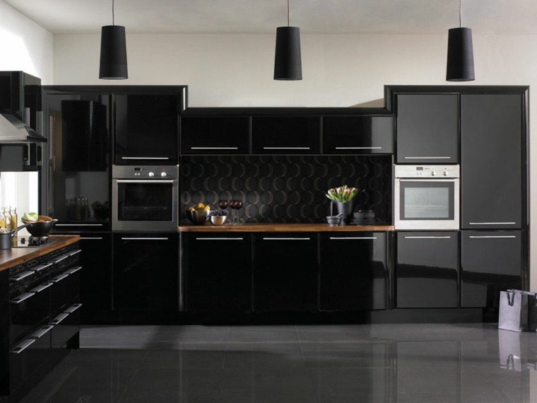 black kitchen design fixture suspension furniture design wood