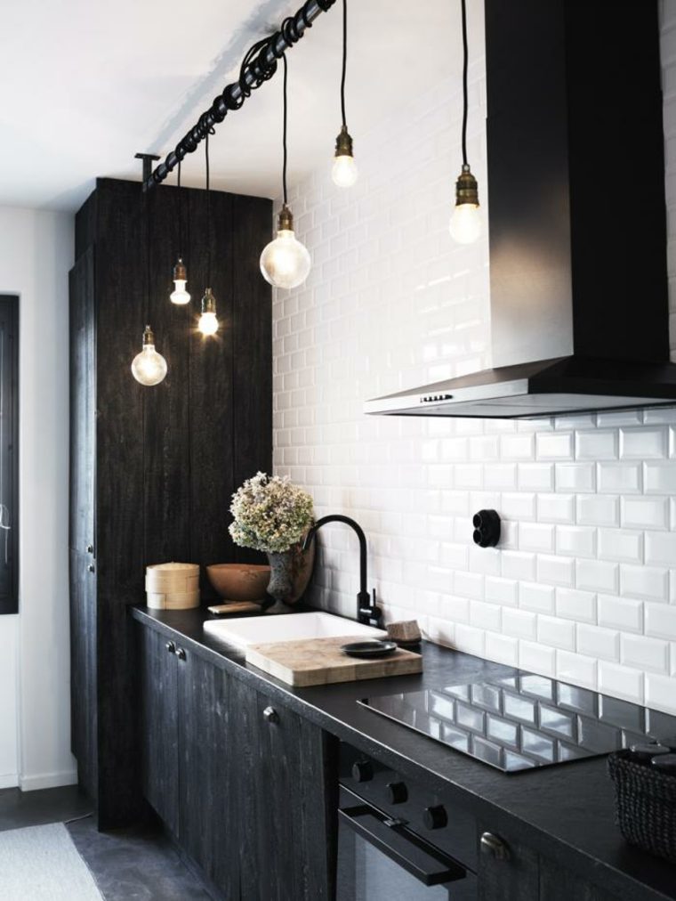 black kitchen modern design lighting idea