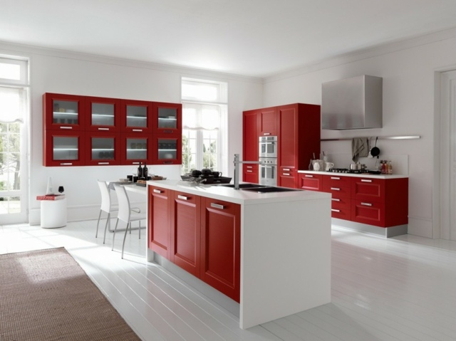 contemporary kitchen red white