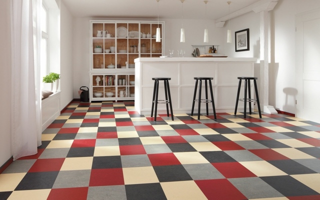 lantai dapur linoleum kontemporari warna yang berbeza