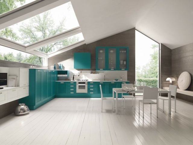 contemporary green white kitchen