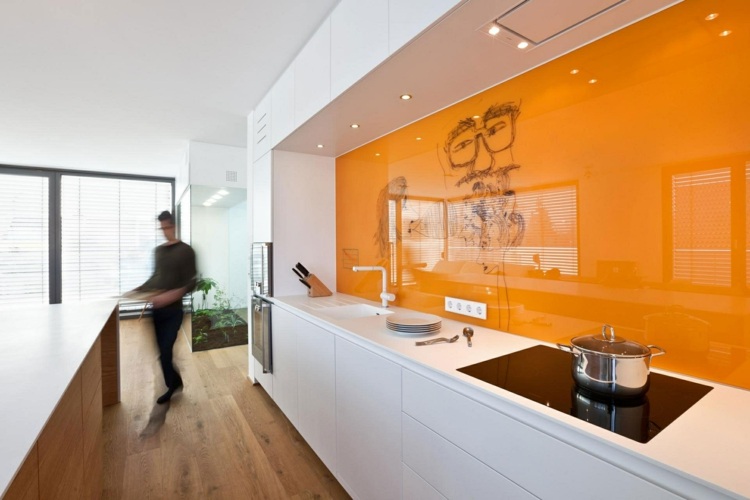 kitchen orange color backsplash