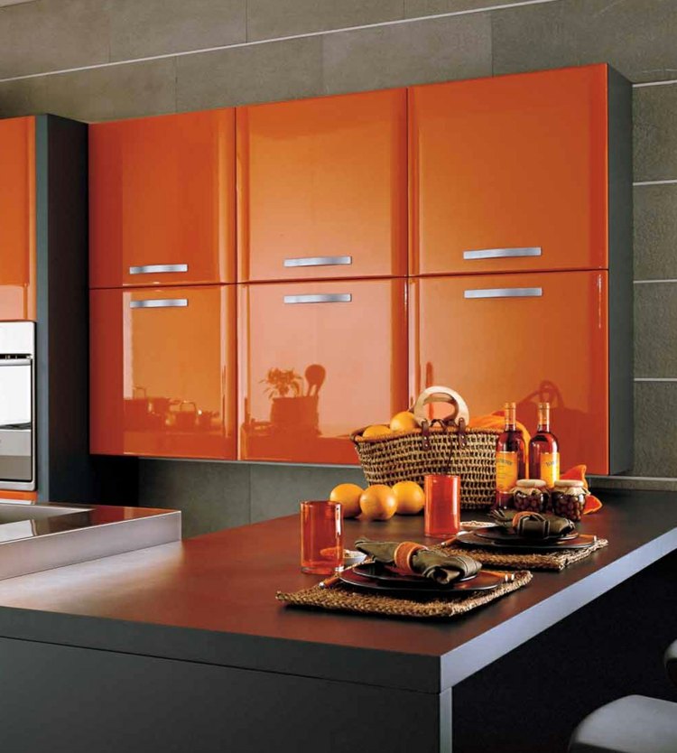 modern gray orange kitchen