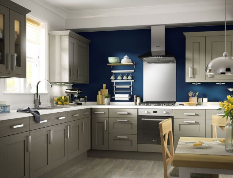 kitchen color taupe wall-blue-furniture-contemporary