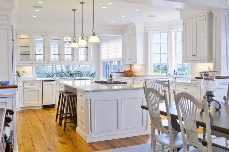 kitchen white marble island central lighting fixture