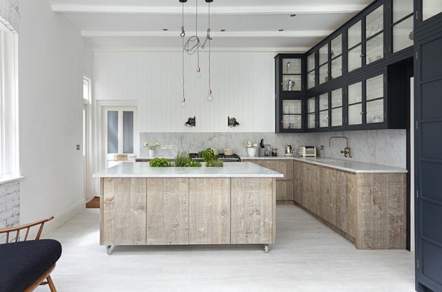 industrial style kitchen with textured cupboards