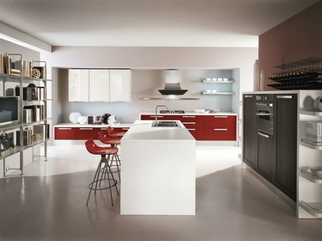 kitchen deco white red gray