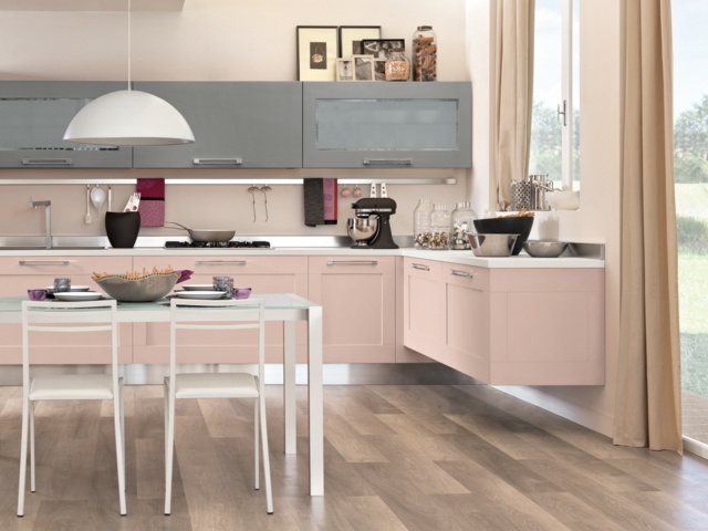 kitchen pink gray deco