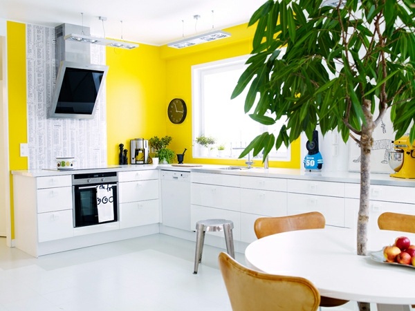 yellow wall deco kitchen