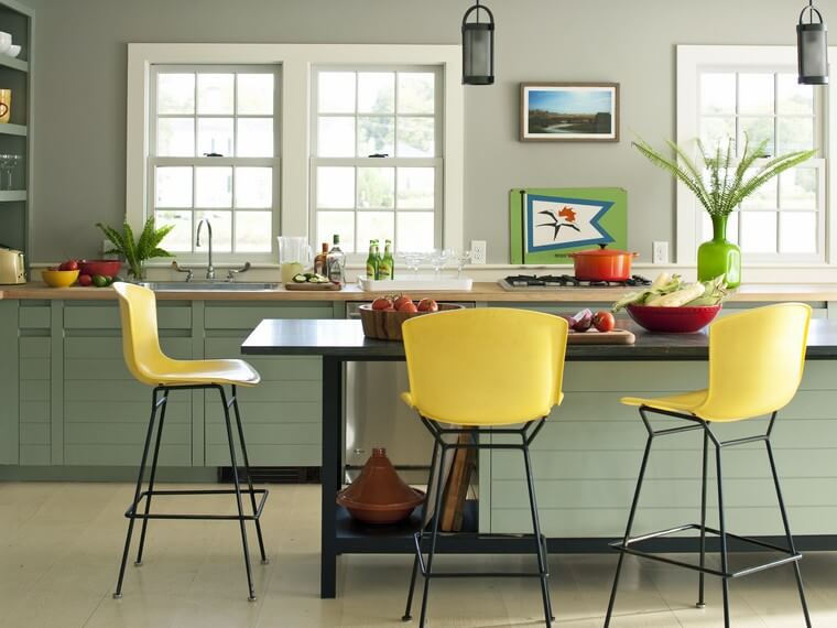 interior retro kitchen idea stools central island deco