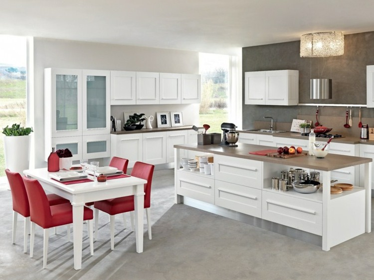 design kitchen with central island red white Cucine Lube