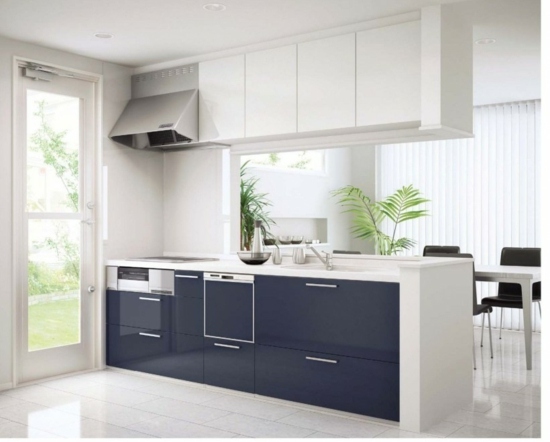 blue white design kitchen