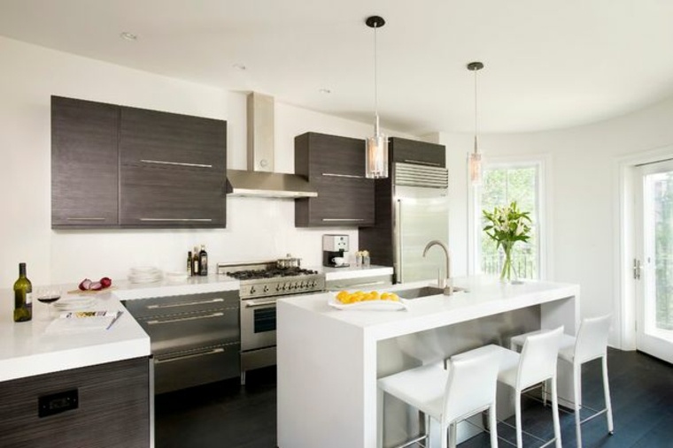 kitchen decoration idea gray white stool modern design