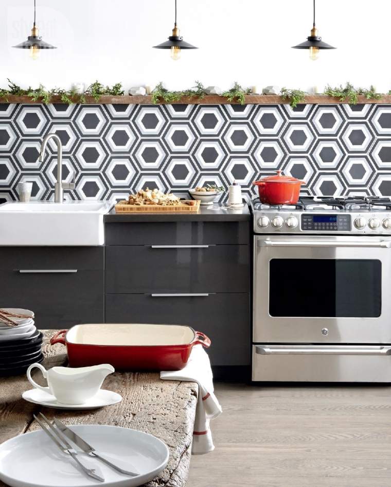 kitchen design backsplash black white