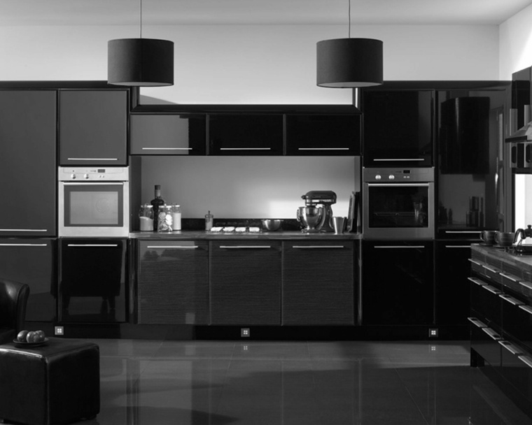 black kitchen design lighting parquet modern furniture