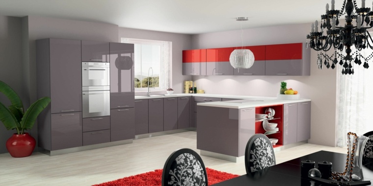 red and gray kitchen photos