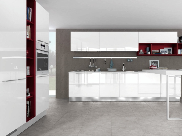 modern design kitchen red white