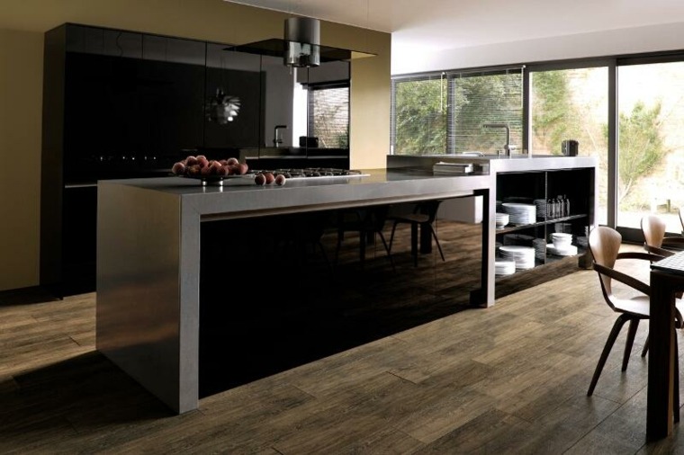 kitchen brown modern design central island furniture deco parquet