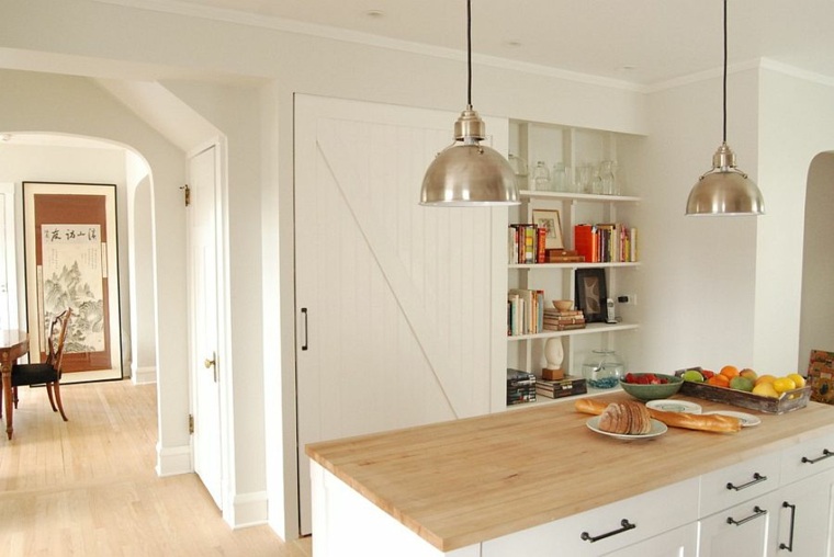 sliding door kitchen white wood design idea lighting fixture suspension