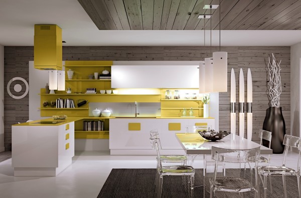 superb design kitchen with yellow accents