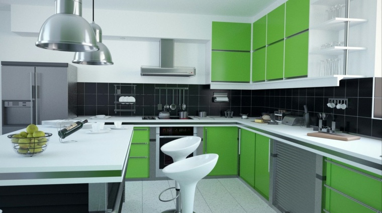 color green kitchen design idea furniture island central white white stool