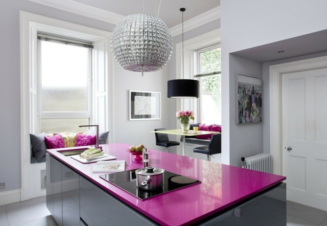 stylish kitchen pink gray