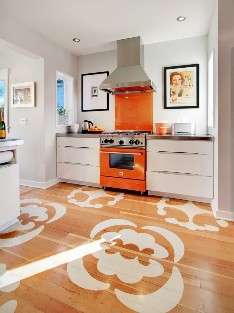 kitchen orange wall decoration extractor hood parquet wood kitchen furniture white