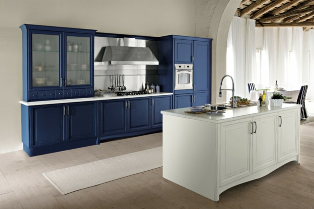 blue white wooden kitchen