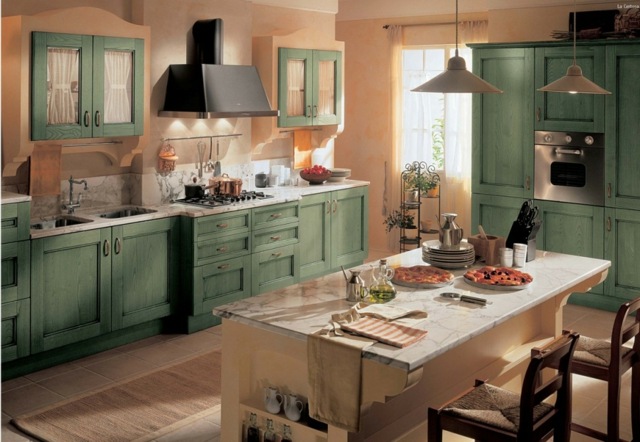 green wooden kitchen