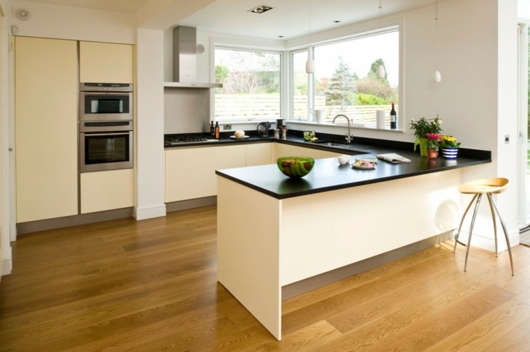 kitchen u black white stool idea arrange