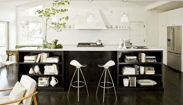 open kitchen central island white stool