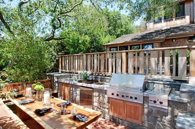 outdoor kitchen-ideas-design-original-wood-table-rectangular