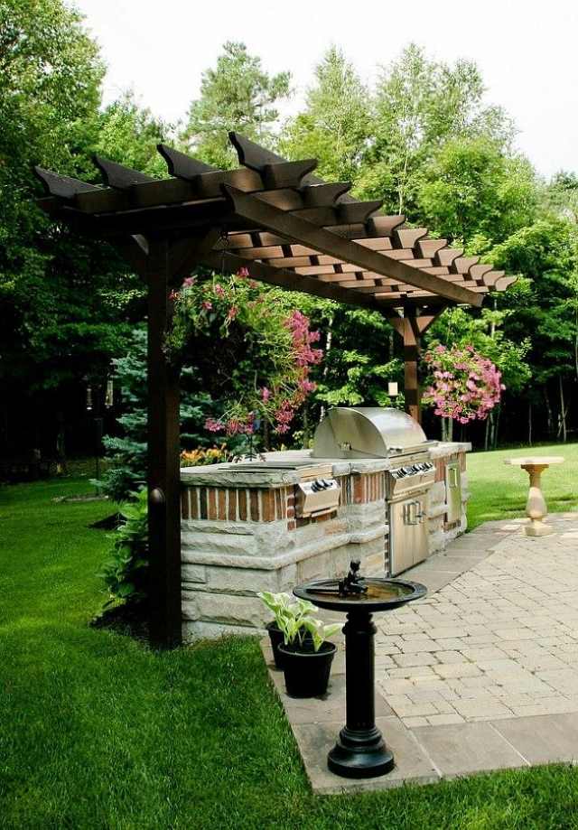 outdoor kitchen-ideas-design-original-wood pergola