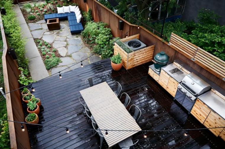 outdoor kitchen wood light pleasant atmosphere