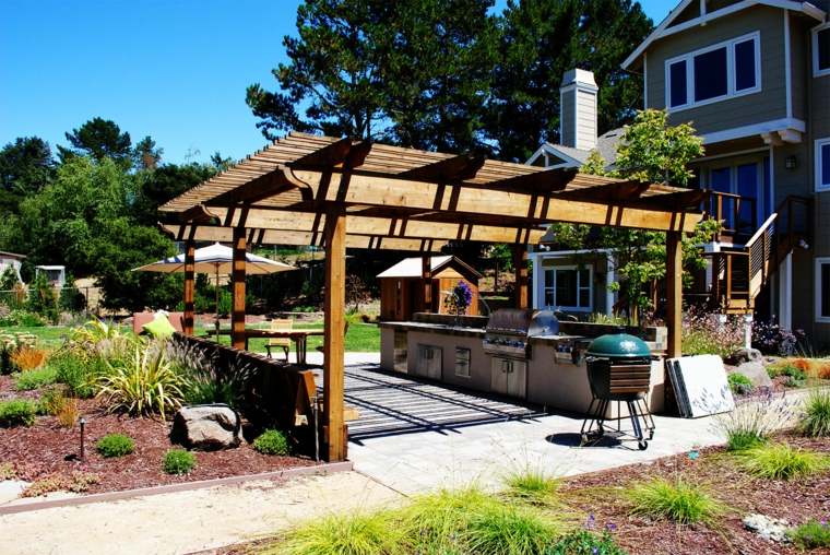 outdoor kitchen pergola wood