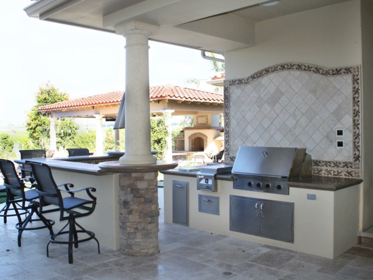 outdoor kitchen with bar design chair arrangement idea oven bake pan